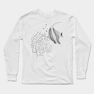 Black and White Fish and Coral Long Sleeve T-Shirt